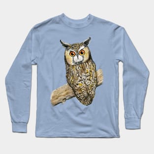 A colored pen drawing of a long-eared owl Long Sleeve T-Shirt
